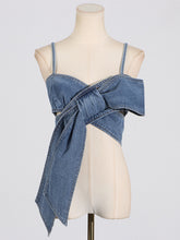 Bow-detail denim crop top